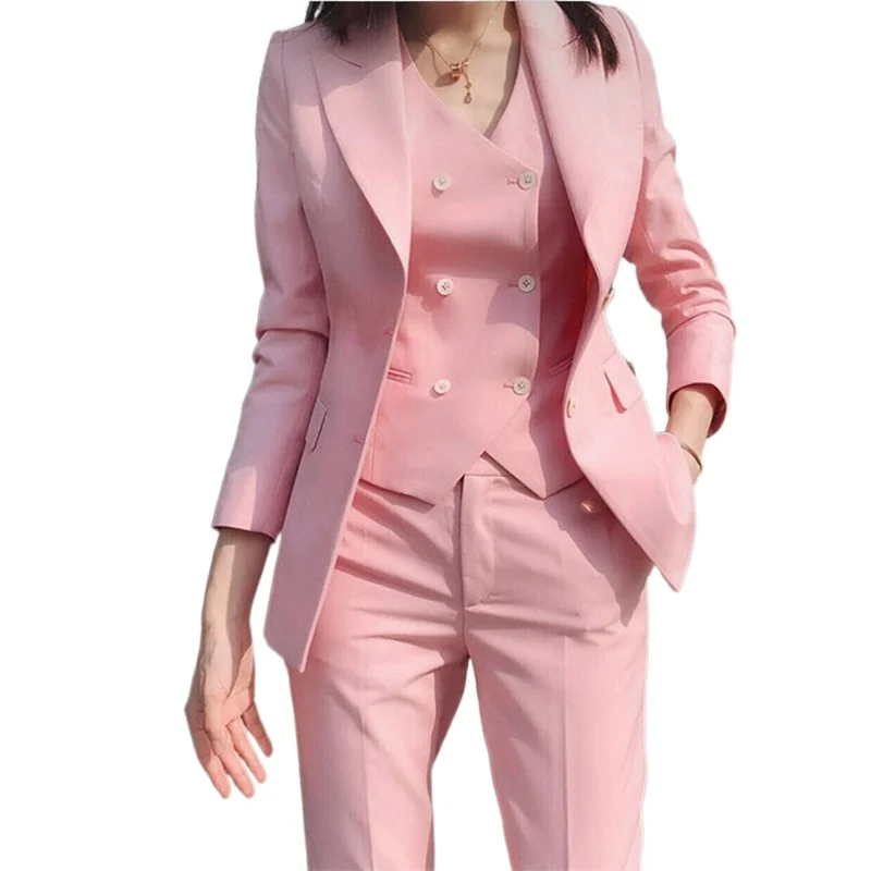 2023 moda nueva señoras negocios trajes de Color sólido pantalones chaleco/blazers de viajero rosa para mujer chaqueta pantalones chaleco conjunto