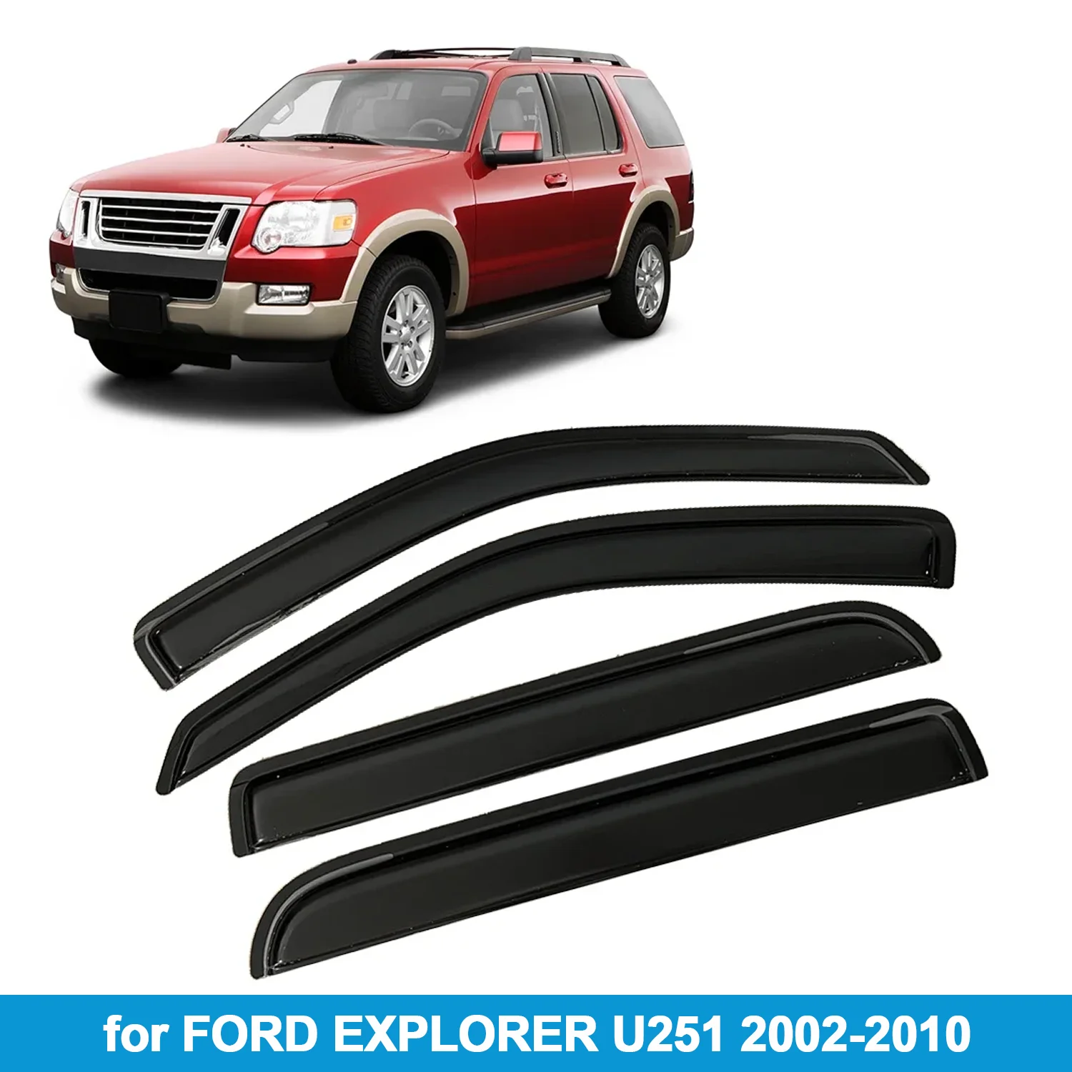 

Window Visor for FORD EXPLORER U251 2002-2010 Rain Guard Side Vent Deflector Weathershield Outside-Mount Tape On