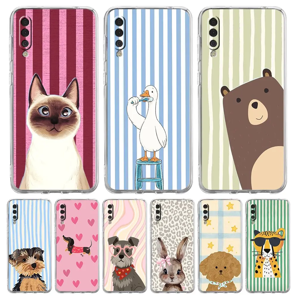Phone Case For Samsung A56 A36 A26 A24 A12 A14 A16 A50 A70 A22 A40 A32 A34 A54 A42 A52 5G A06 Cover Colorful Striped Base Animal