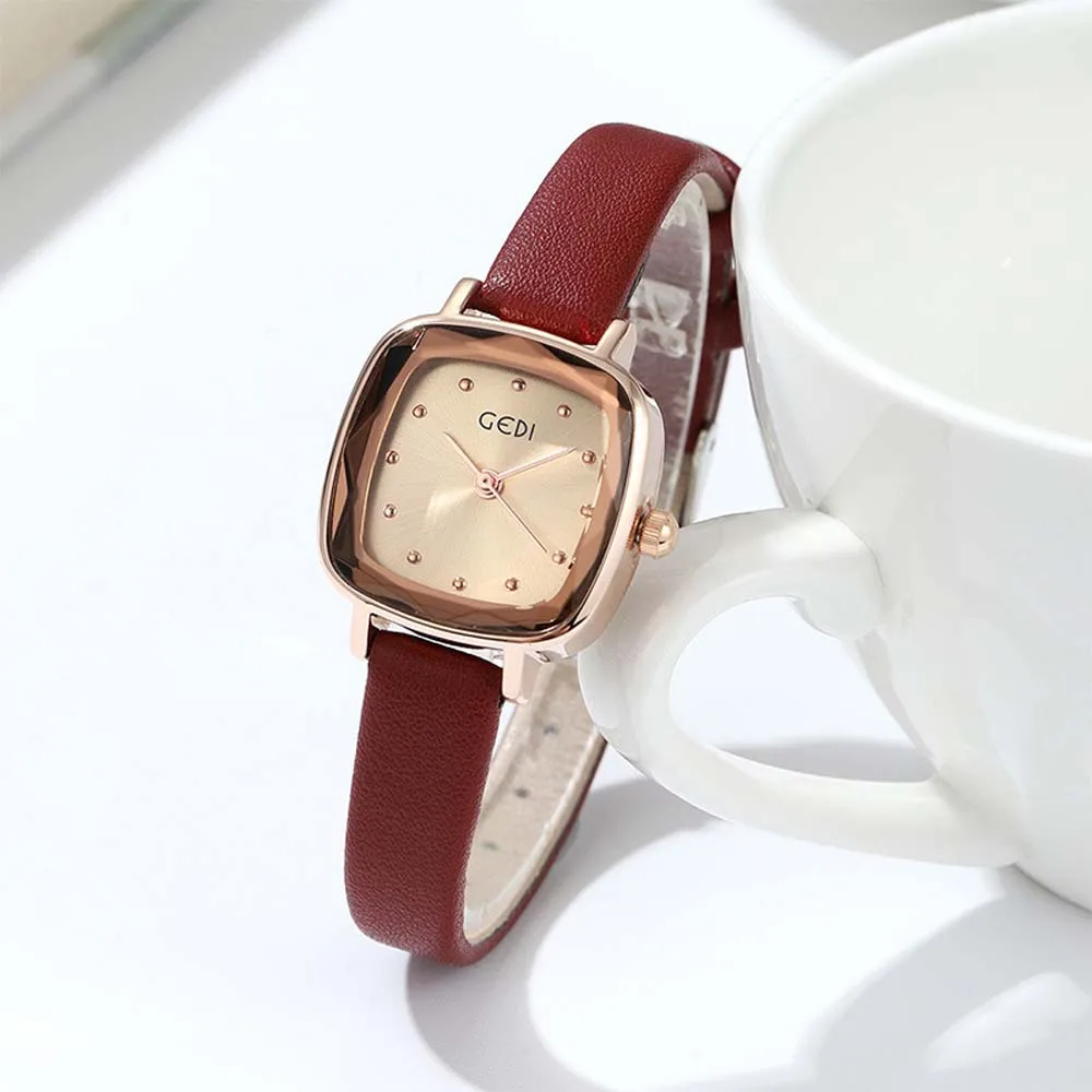 

GEDI New Hot-Selling Stylish Leather Band Square Women's Watch Simple & Fashionable Quartz Watch Waterproof reloj mujer