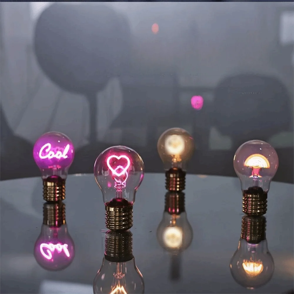 Fun Art Pattern LED Filament Bulb 3 Modes E40 Rechargeable Light Bulb Soft Lights Ornaments Decorative Desk Lamp