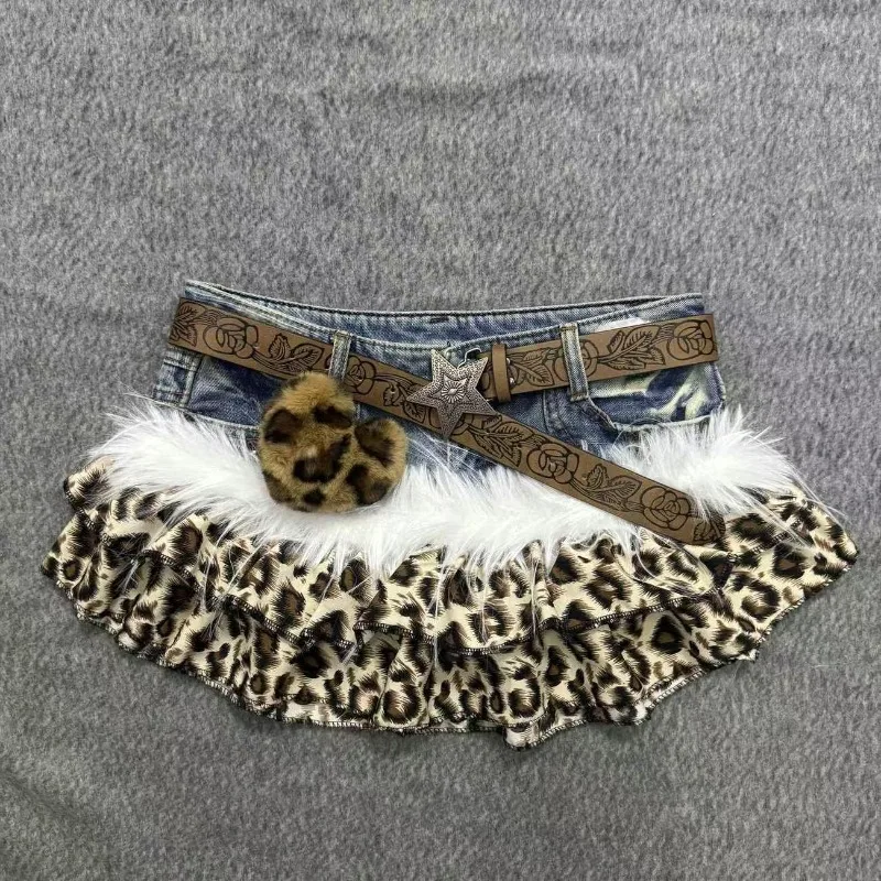 Hot Girl Goth Retro Slim Darkly Skirts Female Aesthetic Sexy A-line Outfits Vintage Y2k Patchwork Cowboy Short Mini Skirt Women
