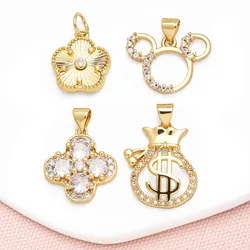 OCESRIO Small White Crystal Butterfly Pendant for Necklaces Copper Gold Plated Flower Money Bag Jewelry Making Supplies pdtb716