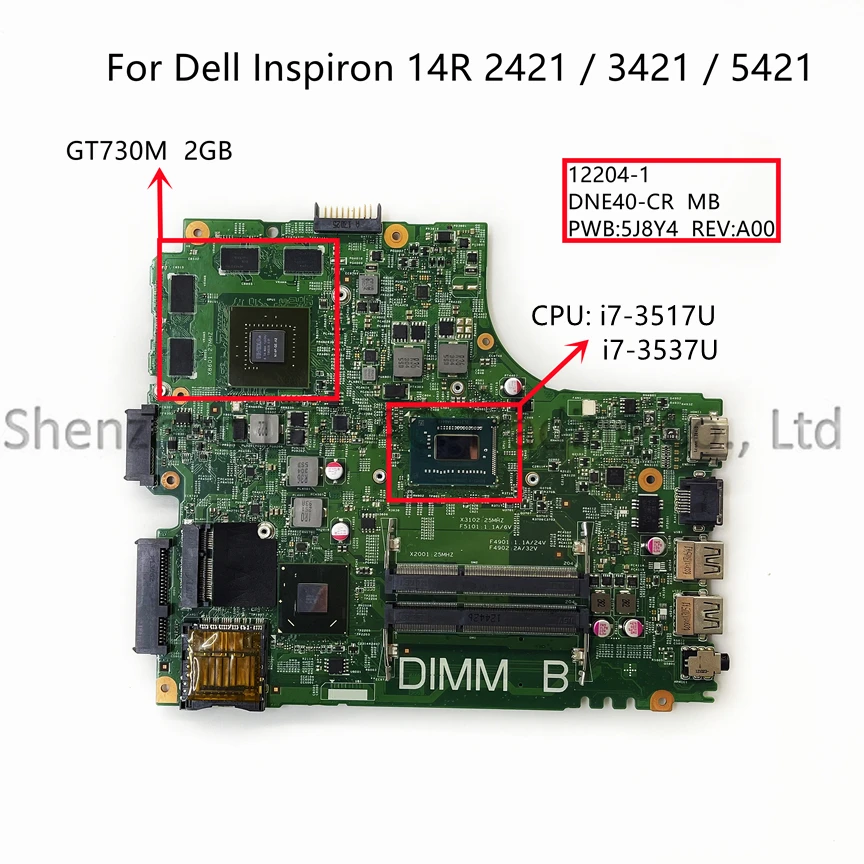 para dell inspiron 14r 2421 3421 5421 laptop motherboard w intel i5 i7 cpu gt640m gt730m 2gb gpu 5j8y4 122041 cn04ff3m 01fk62 01