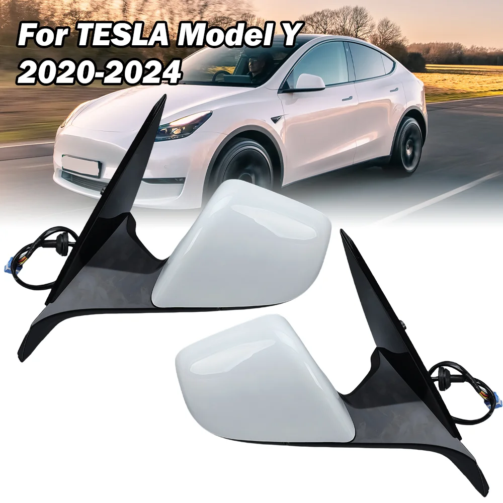 

13 Wires Side Door Mirror Assembly For Tesla Model Y 2020 2021-2024 With Flap Without Label White Wing Mirror Car Accessories