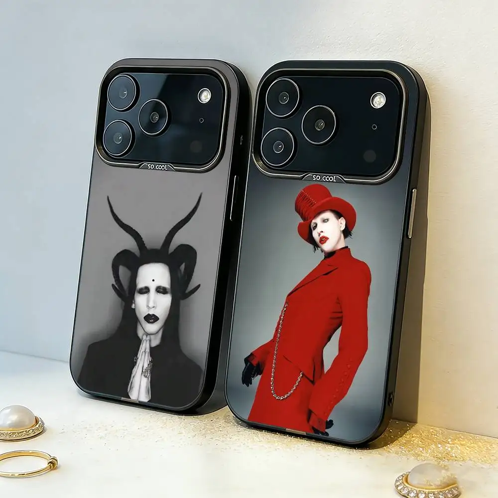 

M-Manson M-MarilynS Singer Phone Case For iPhone17 16 15 14 13 12 Pro Max Grey Black Matte Laser Metallic Aurora Funda