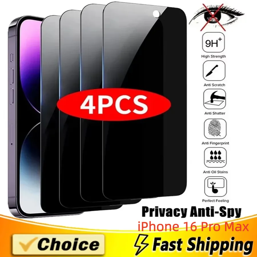 

4PCS Privacy Screen Protector for iPhone 16 Pro Max Privacy Tempered Glass