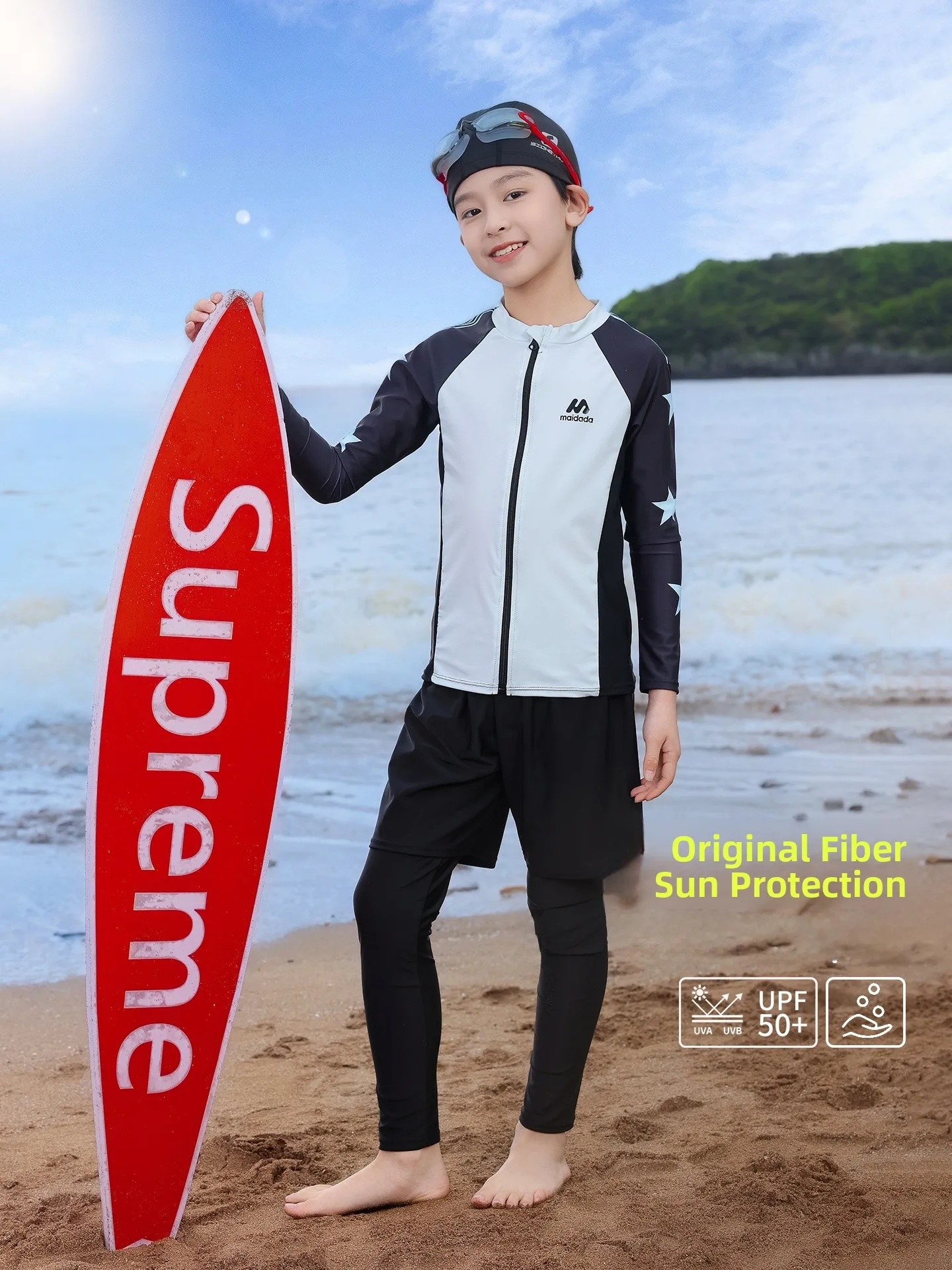 children's-swimming-suit-boys'-two-piece-swimwear-set-summer-new-style-outdoor-casual-polyester-material-sun-protective