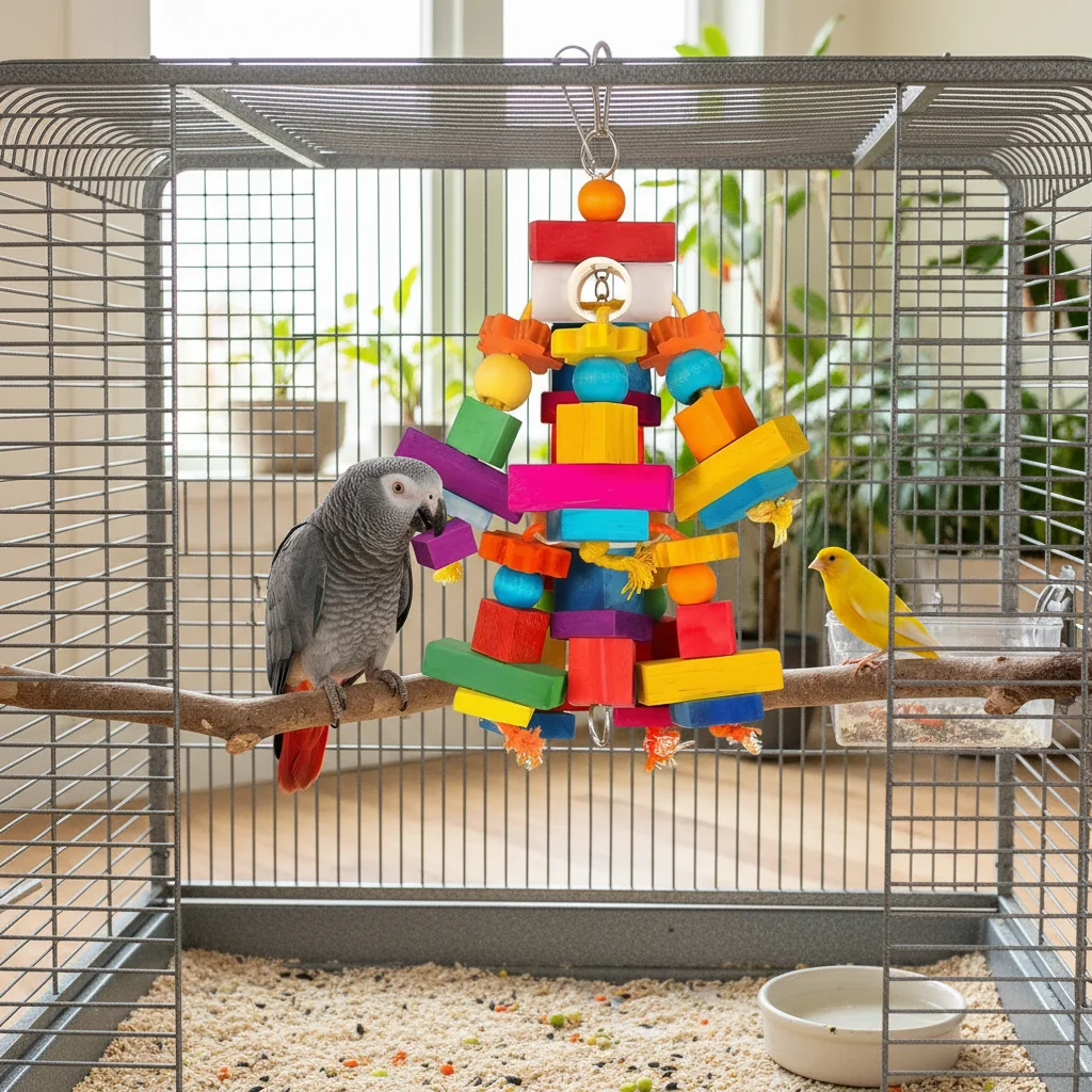 Parrot Toy Colorful Interactive Chew String For Macaws Large Bird Beak Care Wooden Blocks Mental Stimulation Durable Toys