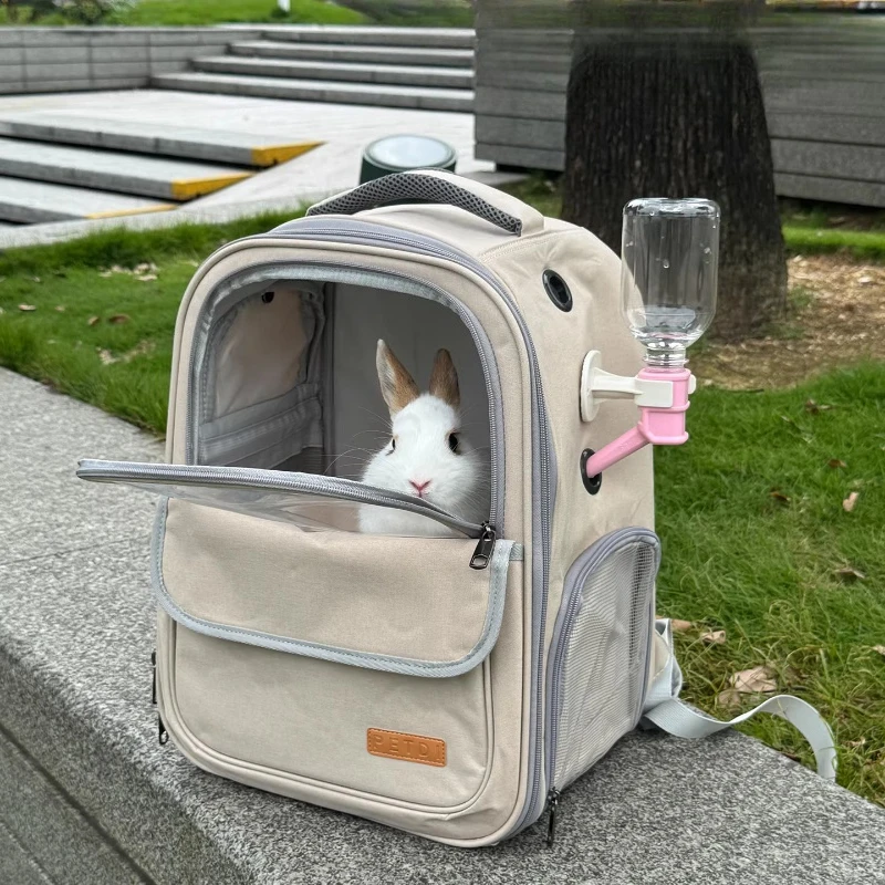 Rabbit Carrier Backpack, Breathable Portable Pet Travel Bag for Guinea Pig, Hamster, Chinchilla & Dwarf Rabbit