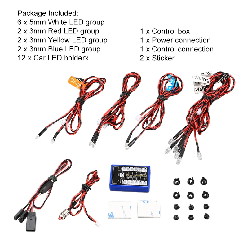 12 Ultra LED Simulation Flashing Bright Light RC Model Lights Kit System for 1/10 1/8 RC Drift HSP TAMIYA CC01 4WD RC Car Truck