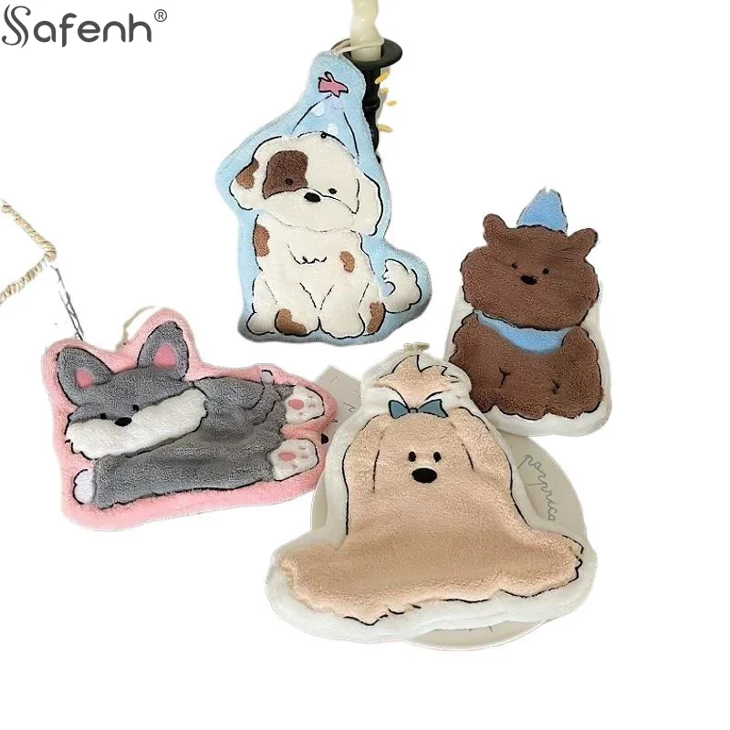 Cute Cartoon Dog Bear Coral Fleece Hand Towel Soft Skin Friendly Absorbent Kitchen Bathroom Dual Use Small Towel