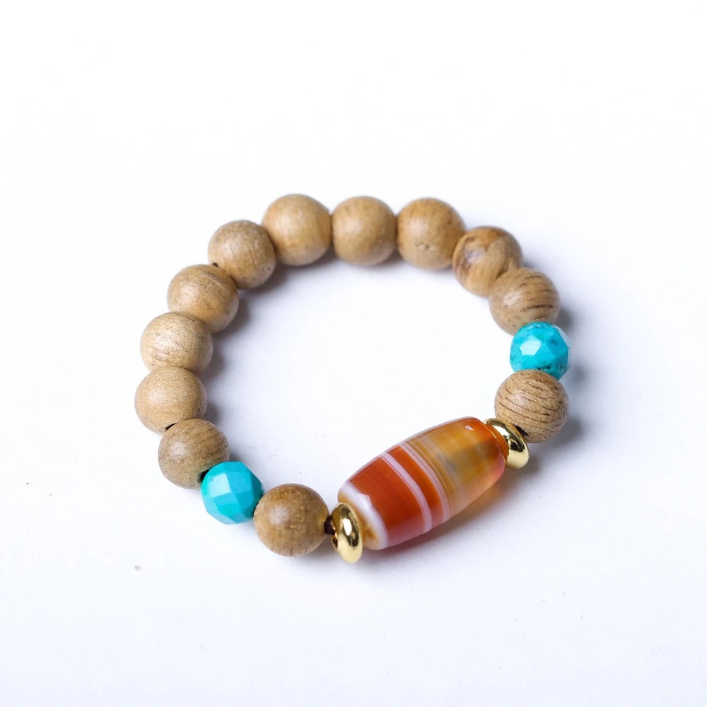 Hand-woven agate ring with agalwood and silk wrapped, original design cultural relic raditional Chinese style niche finger ring