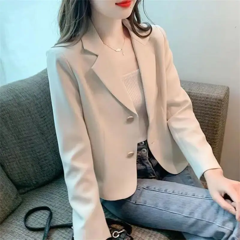 New Short Casual Blazer Women's Spring and Autumn High-end French Temperament Thin Long-sleeved Suit Top