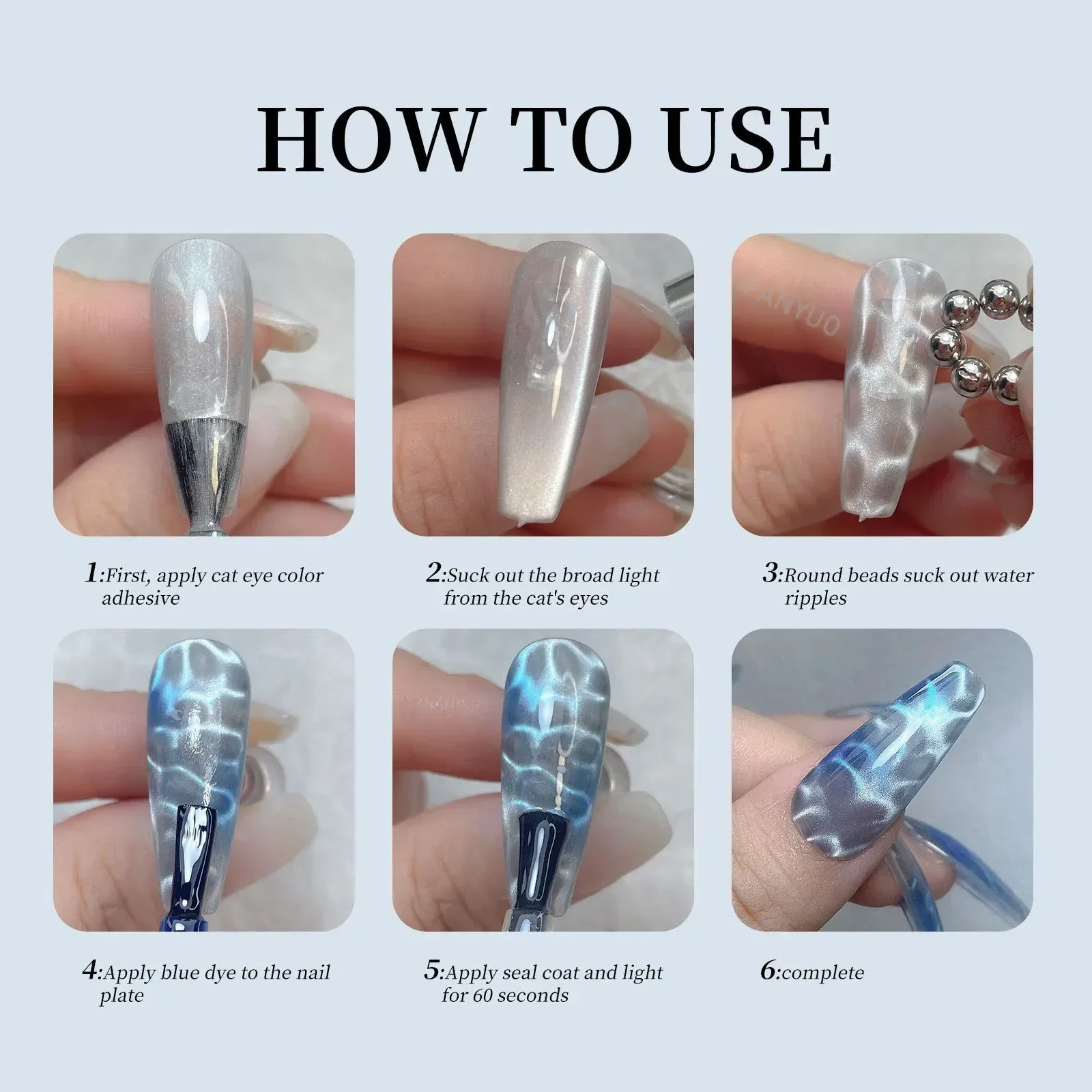 10/20 pièces ondulation de l'eau yeux de chat aimant perles 3D Style océan boule ronde magnétique vernis à ongles Gel bande effet manucure Art outils