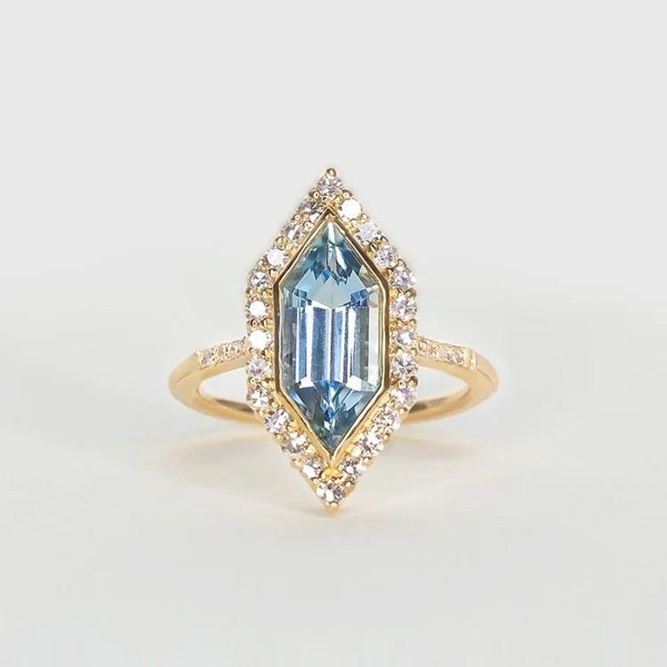 Rhombus Aquamarine Topaz Engagement Rings for Women Vintage Marquise Crystal Ring Wedding Band Ring Birthday Valentines Day Gift