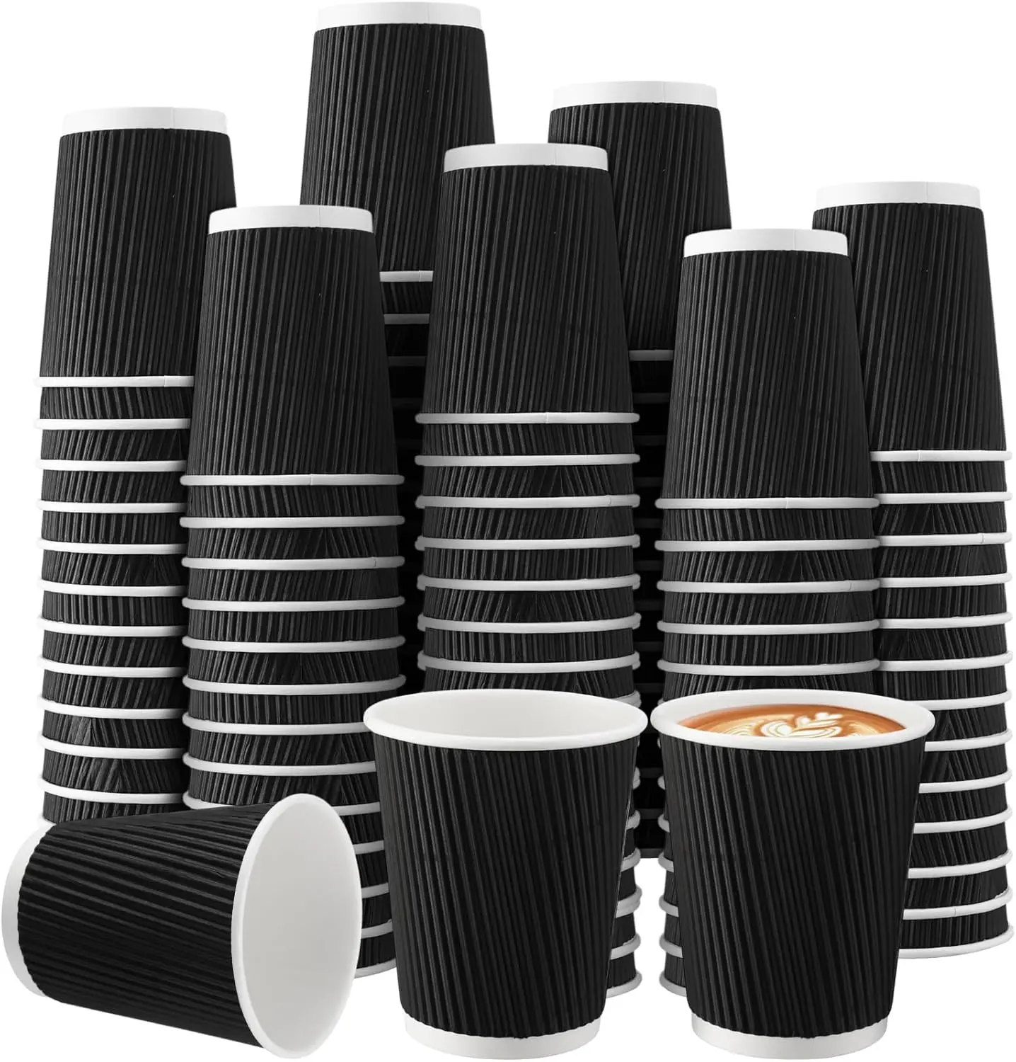 

200 Pack 8 oz Disposable Coffee Cups Insulated Corrugated Paper Coffee Cups for Hot Drinks or Cold Beverages Ripple Cup