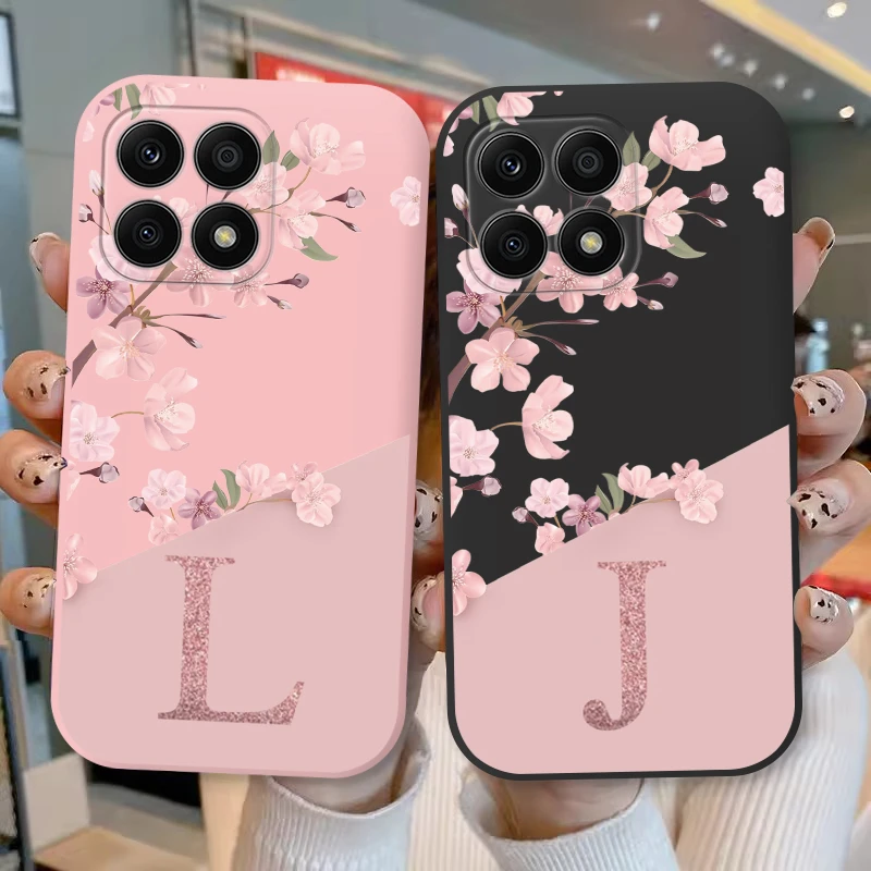 For Honor X6 X6S Case Stylish Letters Soft Silicone Cover Beautiful Flower Initial Alphabet Funda For Honor X 6 HonorX6 6.5