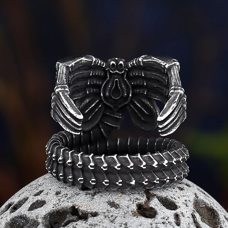 Fashion Vintage Dropshipping 316L Stainless Steel Alien Finger Rings For Men Predator High Quality Movie Animal Jewelry