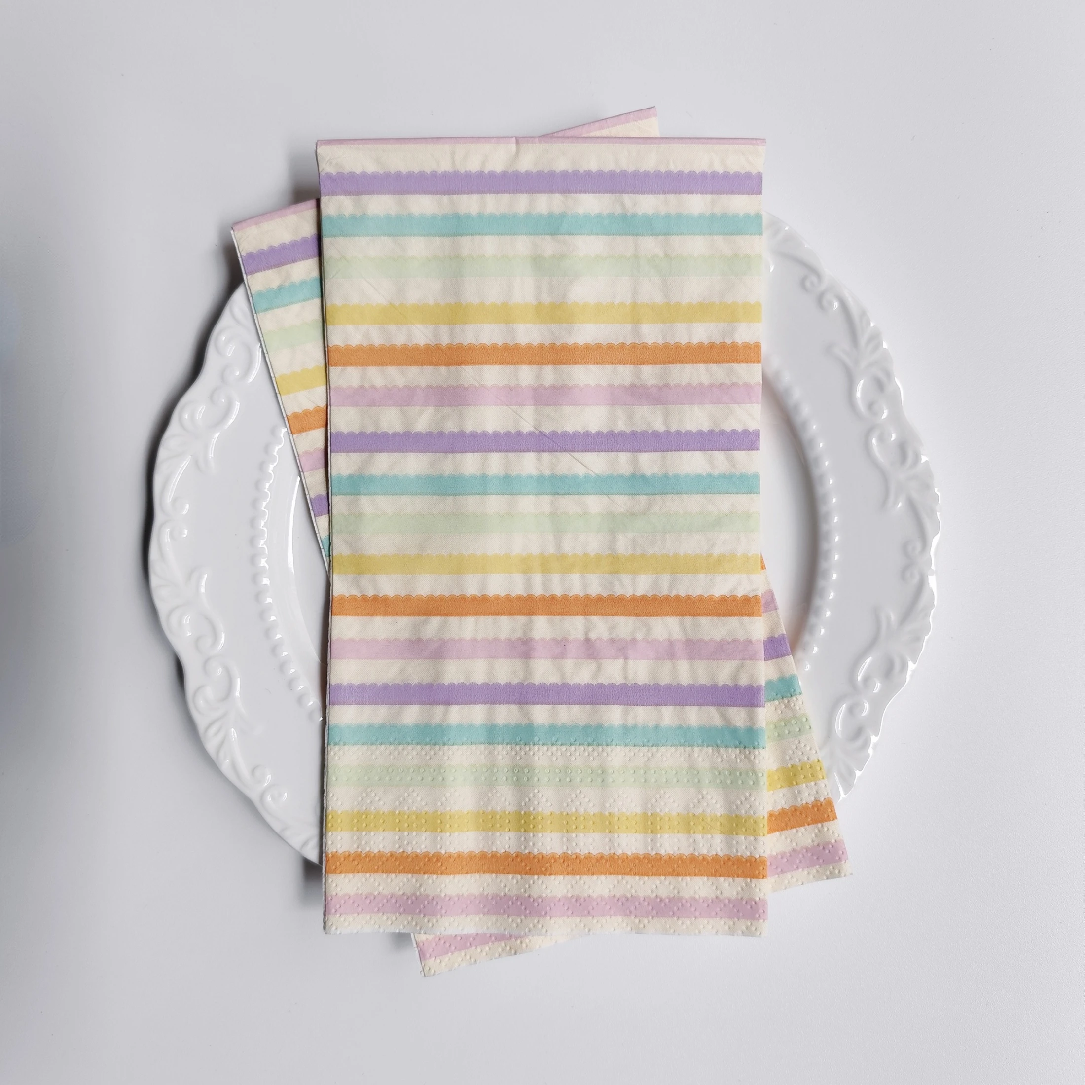 20 Count Macaron Colored Striped Guest Napkins, Table Decors for Afternoon Tea, Picnics & Birthday Parties, Decoupage Crafts