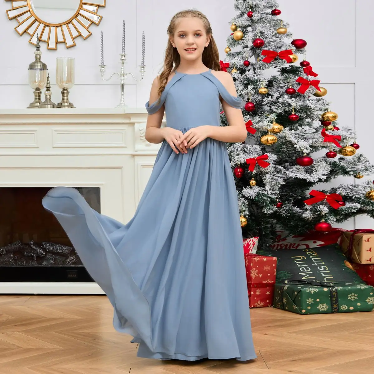 시폰 주니어 신부 들러리 원피스, 볼 가운, 미인 대회 연회, 무도회, 생일, 저녁 파티, 어린이, 첫 성찬식 축하