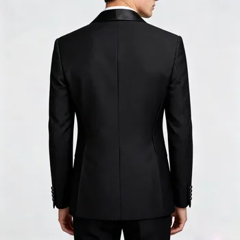 Men Suit Black 2 Pieces Double Button With Black Lapel For Wedding Groom Business Birthday Banquet Work Suit Jacket And Pants 4
