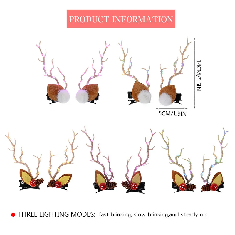 Christmas LED Antler Hair Band Light Cute Elk Hairpin Hair Clip Women Girls Glowing Headwear Xmas Hair Accessories Navidad Decor