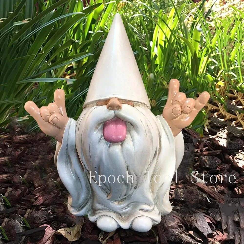 

Micro Smoking White Gnome Statue Erect Middle Finger Provocative Gnome Set Landscape Garden Decoration Resin Garden Figurines