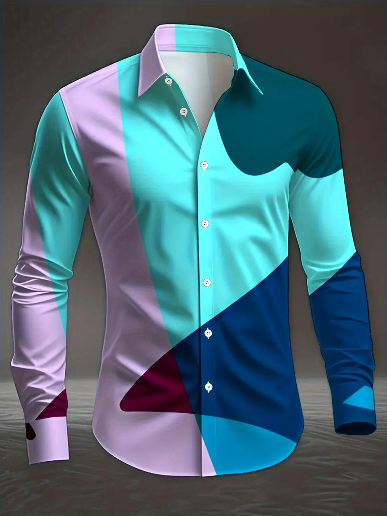 New Men'S Long Sleeve Shirt Warm Tone Thread Interwoven, Blurring Misty Gradient Texture Pattern, Commute Versatile Casual Top