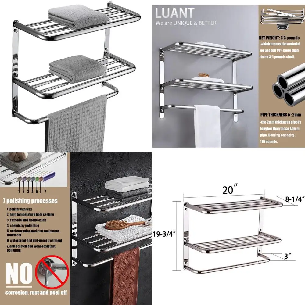 

3-Tier Wall Mounted Bathroom Shelf with Towel Bars for Space-Saving Storage and Organization