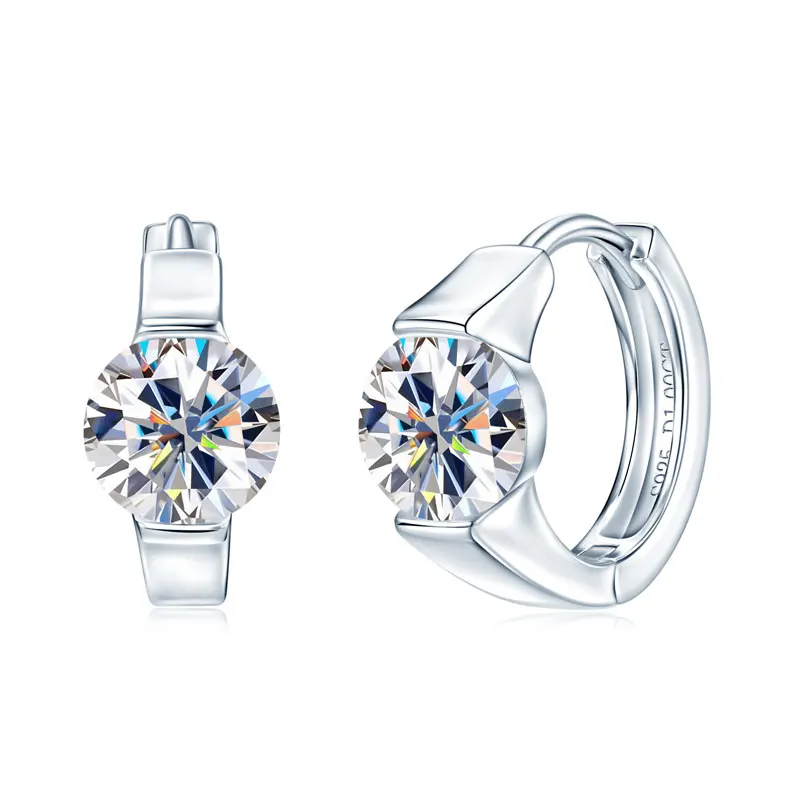 IOGOU D Color Moissanite Chunky Hoop Earrings for Women Real Silver 925 Single Diamond 6.5mm 1ct Wedding Earrings Trendy Jewelry view 6