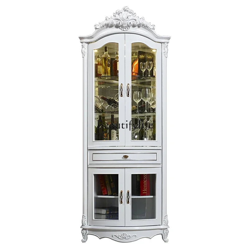 

LJY*European corner wine cabinet, white corner storage and dining edge luxury curved triangular wine cabinet