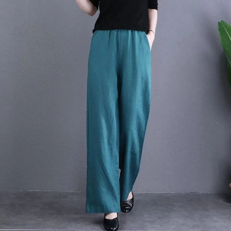

Повседневные хлопковые и льняные широкие брюки, женские брюки больших размеров, удобные дышащие длинные брюки, весна-лето, мода