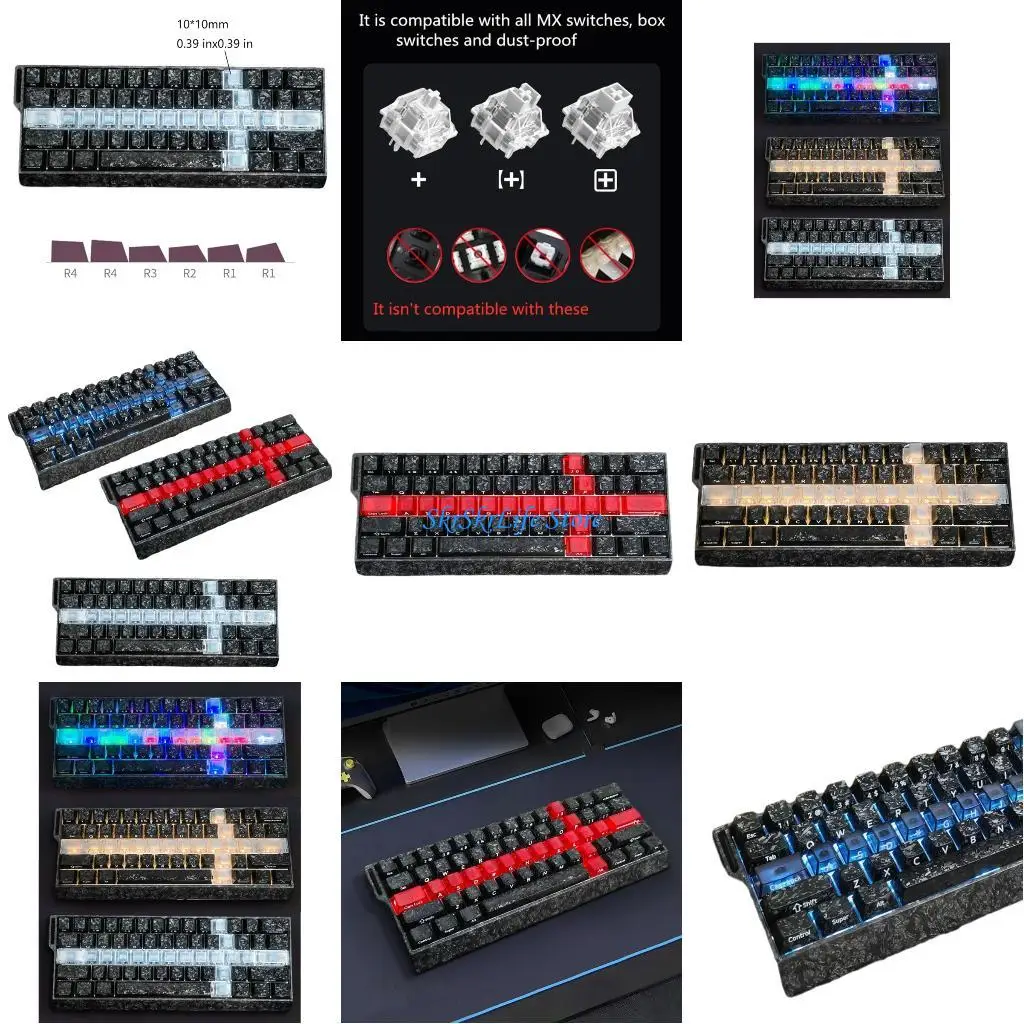 

E65E Foggy Transparency 19 Keycaps Set Carbon-Look For Personalizing Mechanical Keyboards Multiple Color