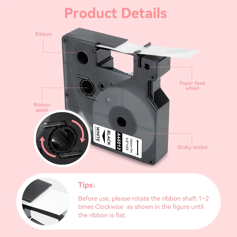 APAPLIK 6-24mm Label Tape Compatible For Dymo D1 45010 45013 Ribbon For Dymo Label Manager 100 150 200 250 Writer Printer