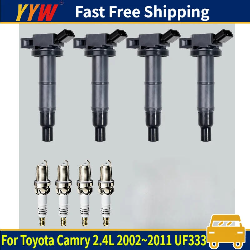 

4PCS Ignition Coil & 4PCS Iridium Spark Plug OEM For Toyota Camry 2.4L 2002~2011 UF333
