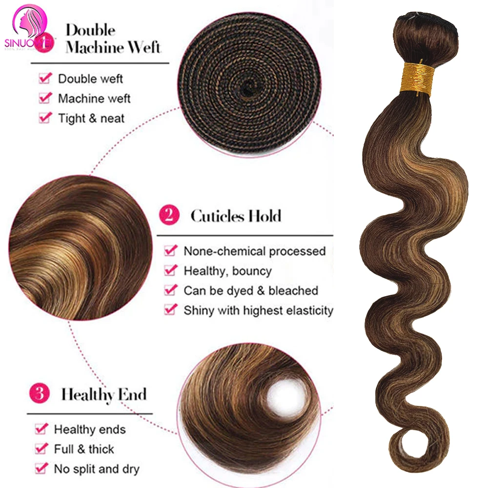 30 32 Inch Highlight Body Wave Bundle 100% Human Hair Bundle P4/27 Honey Brown Brazilian Hair Bundles 1 3 4 Remy Hair Bundle