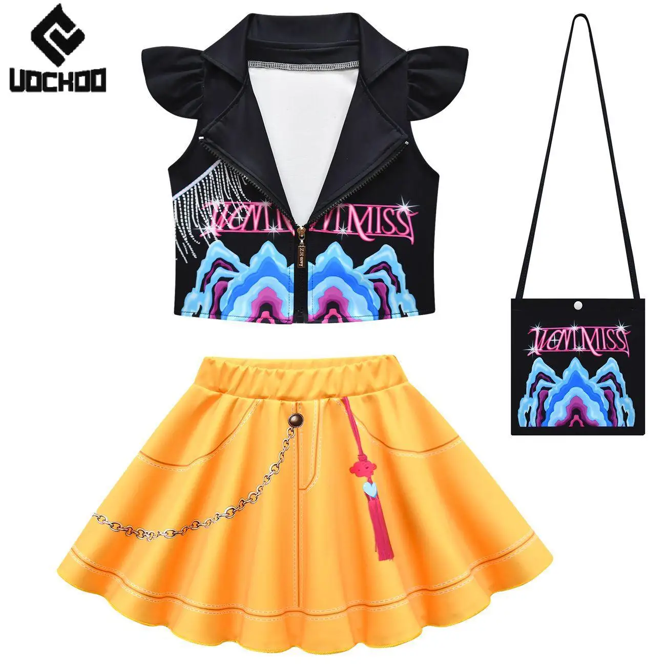 

Black Flying Sleeve Top Kpop Demon Hunters Vest Girl Halloween Cosplay Costume 3D Printing Anime Idol Stage Performance Outfit