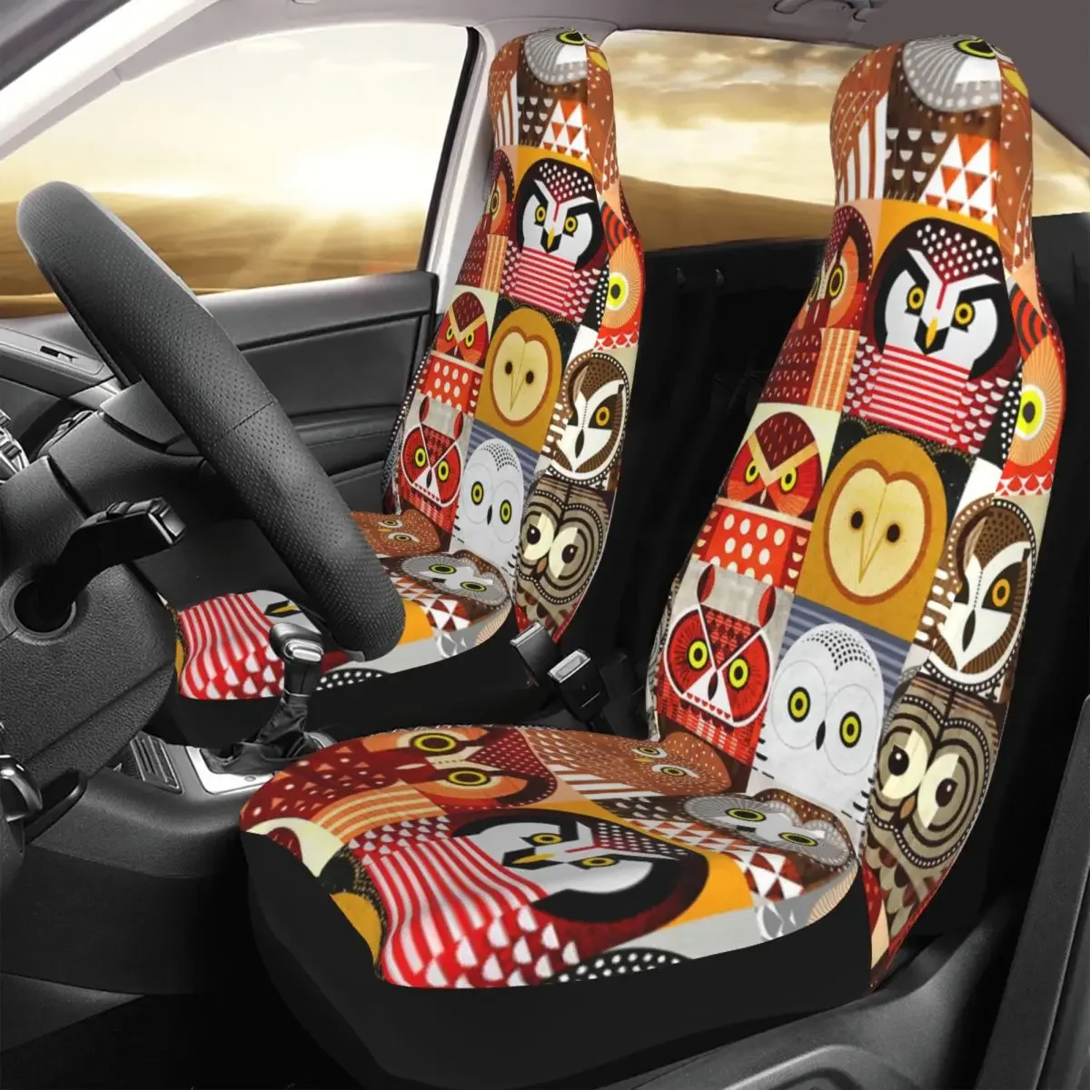 

North American Owls Car Seat Cover Custom Printing Universal Front Protector Accessories Cushion Set