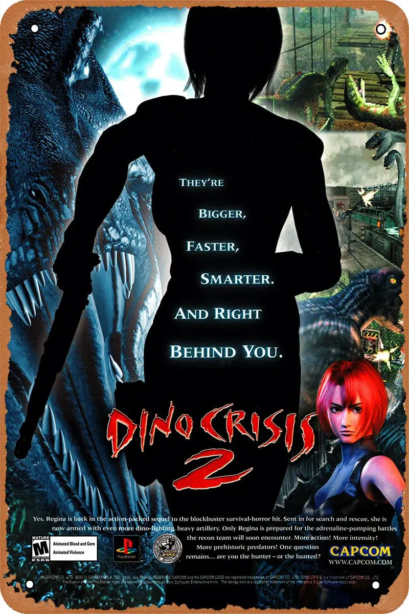 1PCS,Dino Crisis 2 Game Poster Video Game Tin Sign Vintage Style Metal Sign es