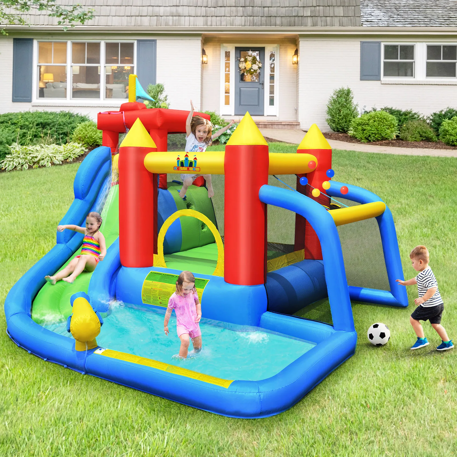 Inflatable Bouncer Water Slide Bounce House Splash Pool without Blower