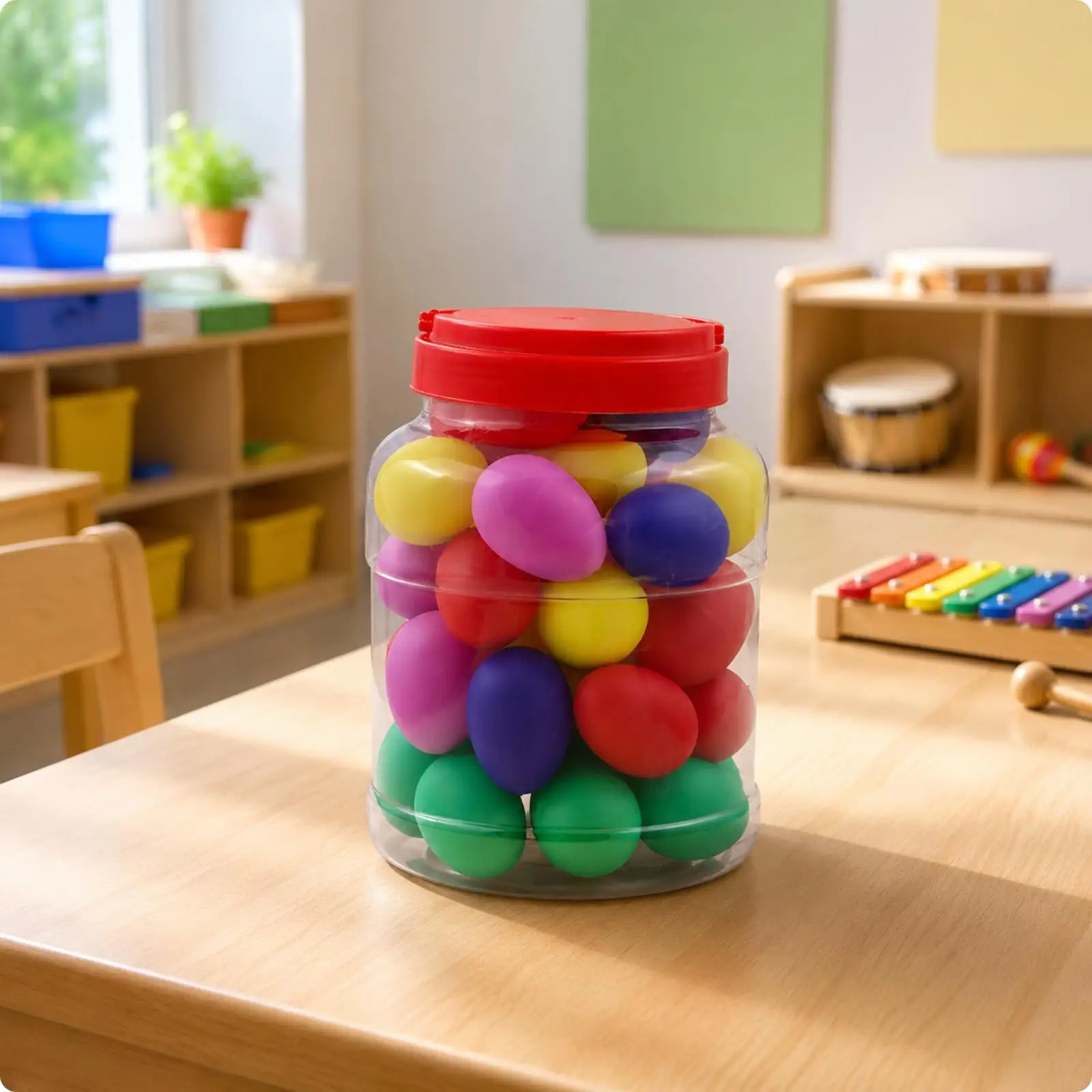 Plastic Egg Shaker Instruments for Toddlers Early Music Education Rhythm Shakers 40 Pack with Storage Bucket