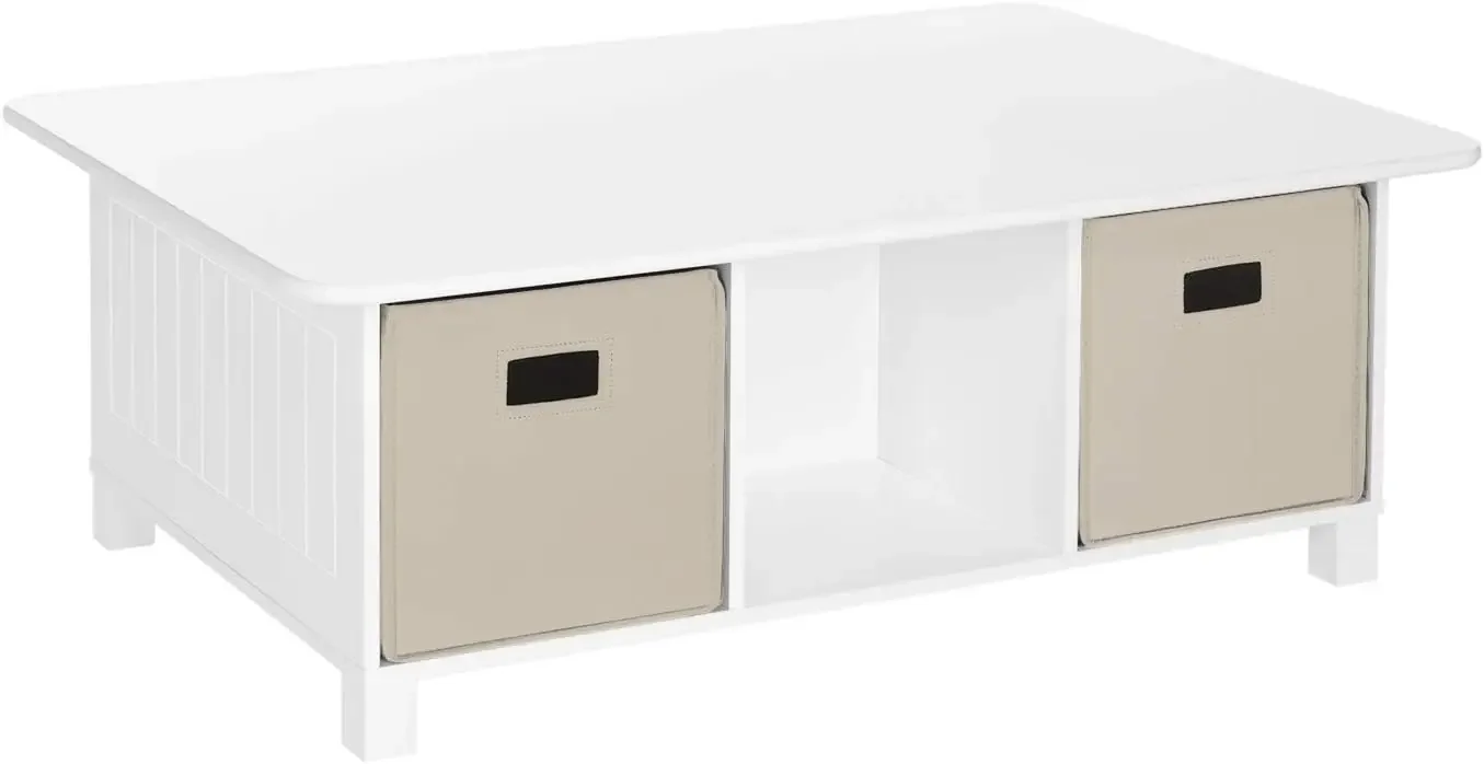 Home  Activity Table, White with Taupe Bins