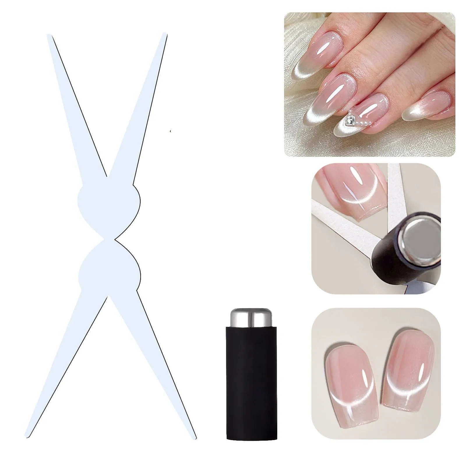 Doppelköpfiges französisches Nagelkunst-Magnet-Set, 3D starker Katzenaugen-Magnet für Nagelkunst-Gel-Lack, DIY V-förmiger Effekt, magnetisches Maniküre-Werkzeug – Detail 2