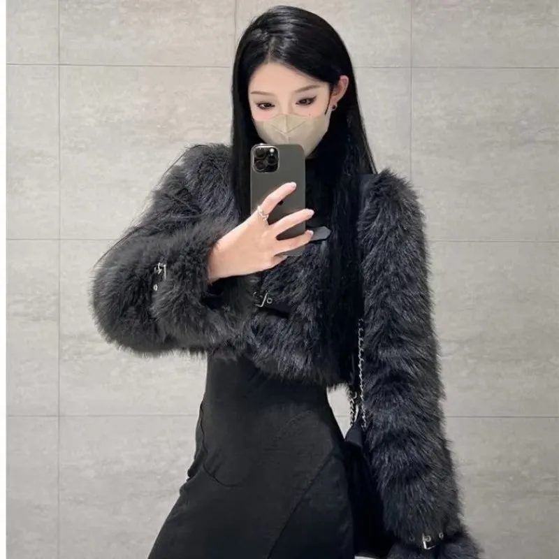 New Autumn Faux Fur Coat Winter Women Jacket Short Long Sleeve Cropped Faux Fur Jacket Warm Casual Fluffy Fur Coat Women Outwear