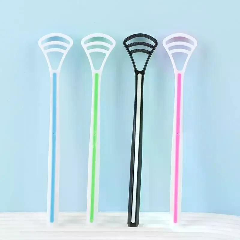 1PCS Silicone Tongue Scraper With Ergonomic Handle Double-sided Fresher Breath Tongue Cleaning Brush Oral Hygiene Tool Wholesale
