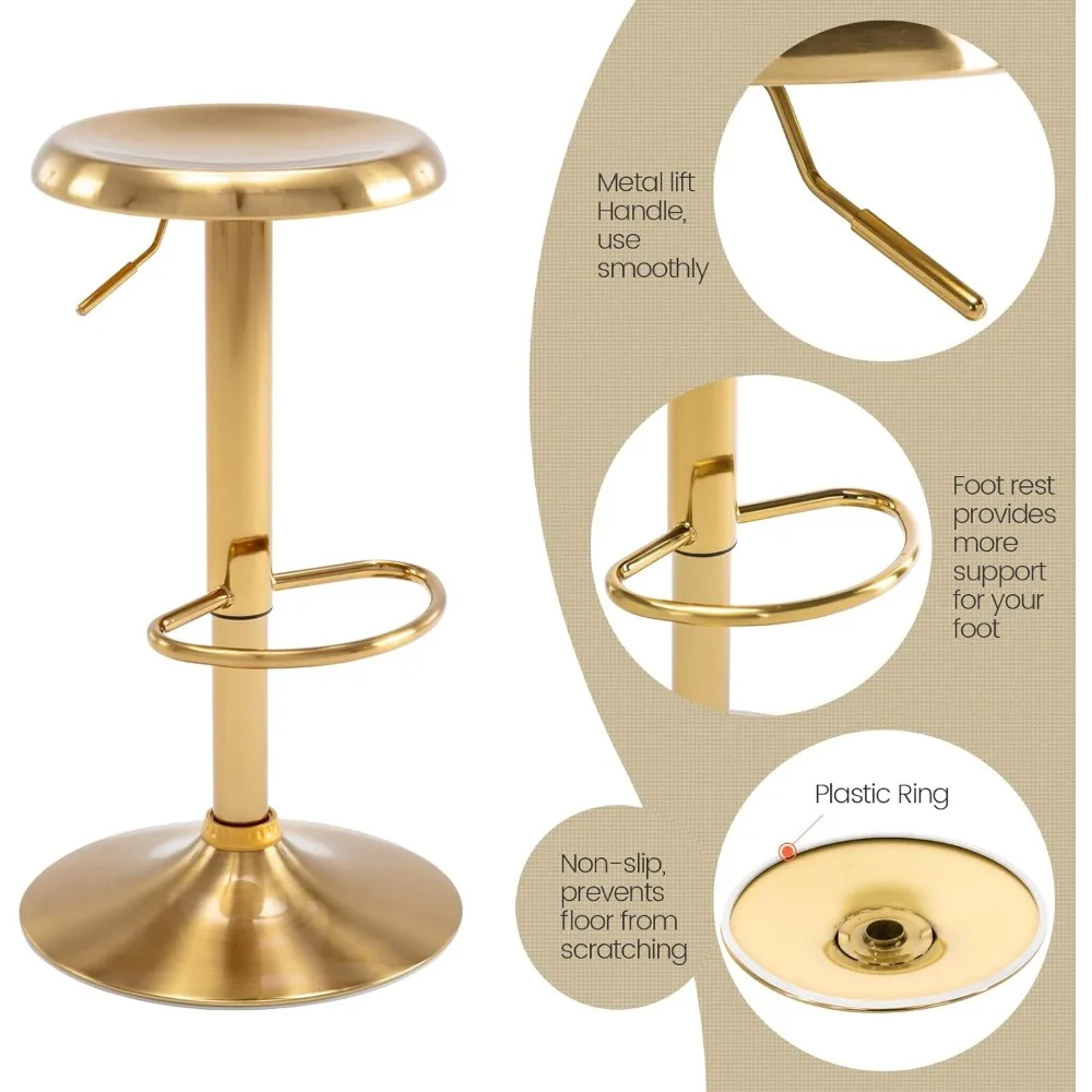 مقعد مرتفع معدني دوار قابل للتعديل، كرسي بارتفاع عداد بدون ظهر للمطبخ وغرفة الطعام