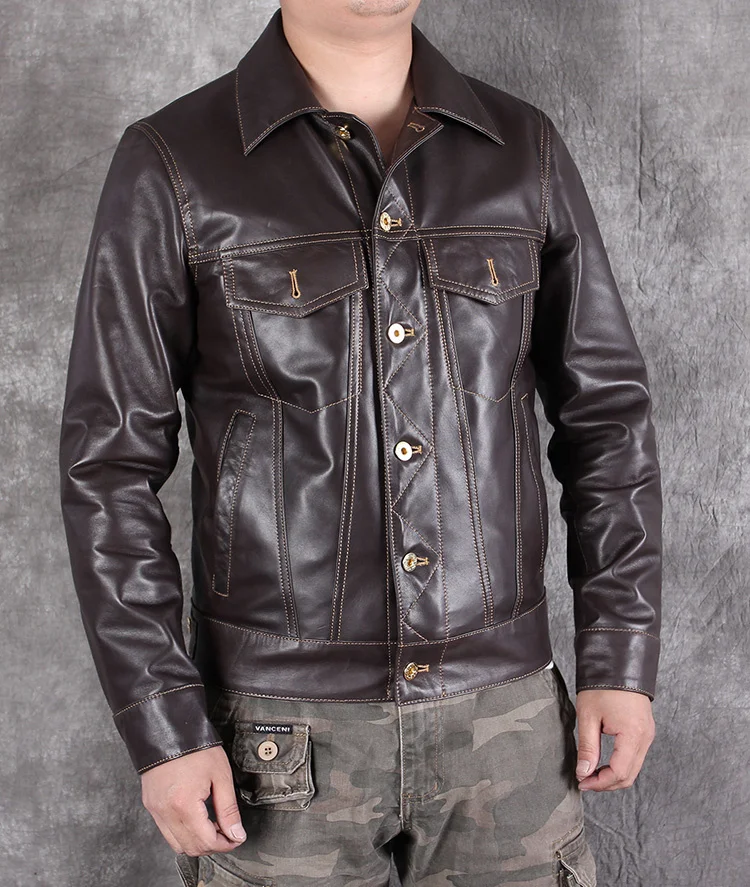 

new Free Mens shipping.2023 slim genuine leather jacket,classic 507 style sheepskin coat,casual leather jacket,fashion