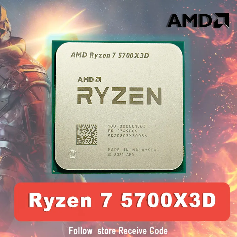 Processador de jogos amd ryzen 7 5700x3d, novo cpu r7 5700x3d, 8 núcleos, 16 threads, 4.1ghz, 7nm, 100mb, soquete de cache de jogo, processador am4