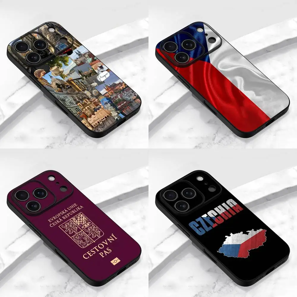 

Czechia Prague Czech Republic Passport Flag Phone Case For iPhone 17,16,15,14,13,12,11,Pro,Max,Plus,E,Air,Mini Protective Black